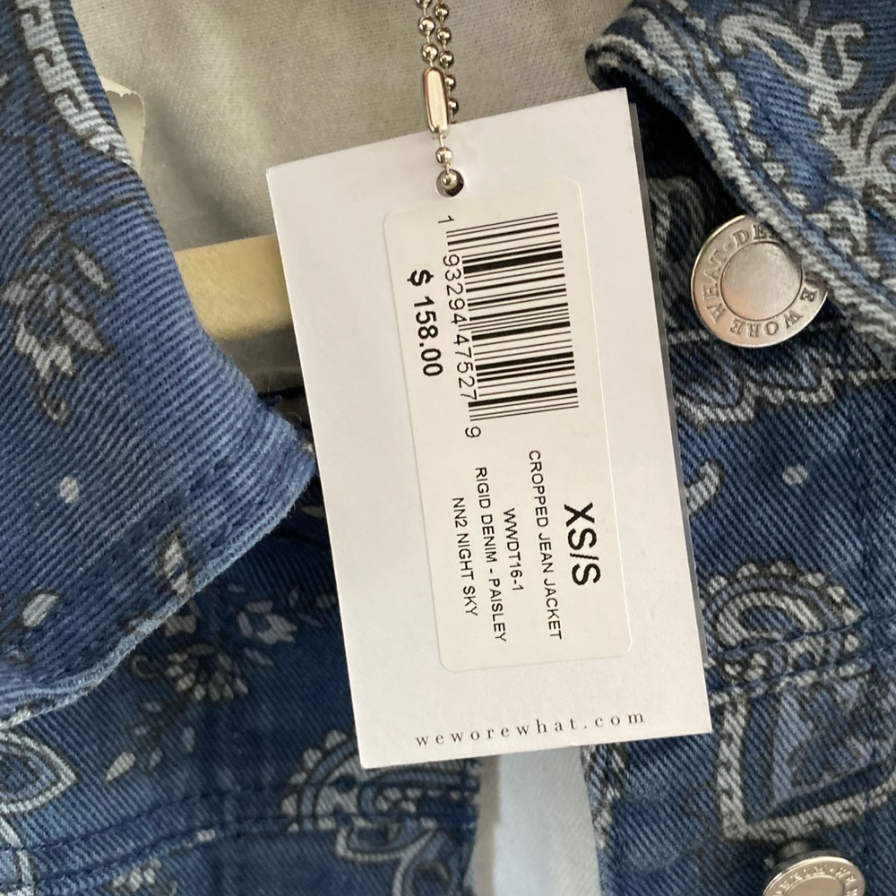 WeWoreWhat Paisley Cropped Denim Jacket Size XS/S NEW WITH TAGS! - Picture 5 of 6